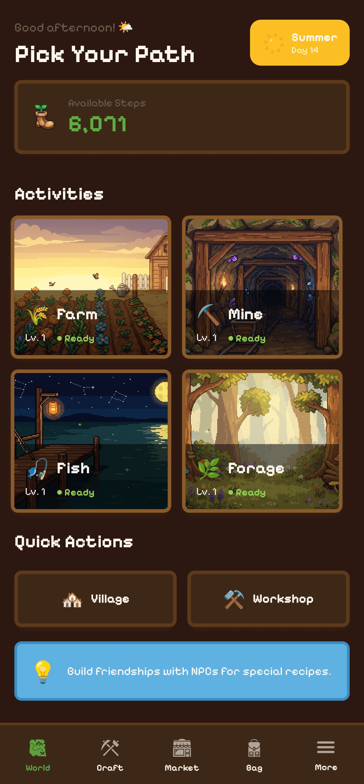 StepHarvest Activities Screen