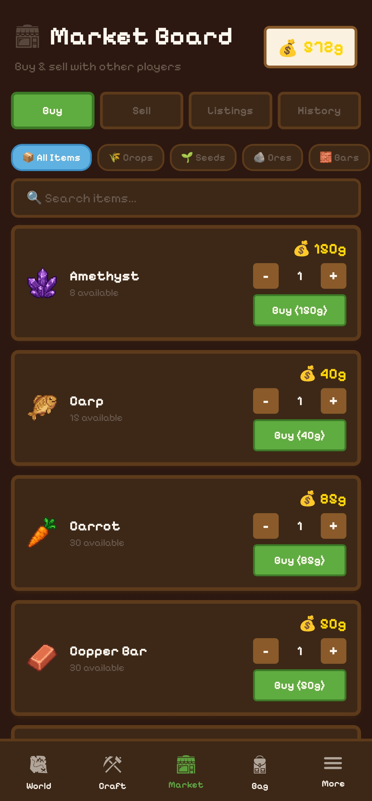 StepHarvest Market Board